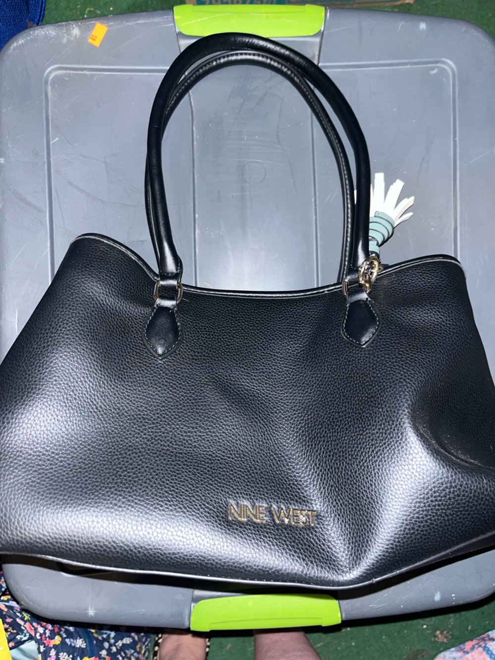 Nine West Black Pebbled Tote with Tassel Accent